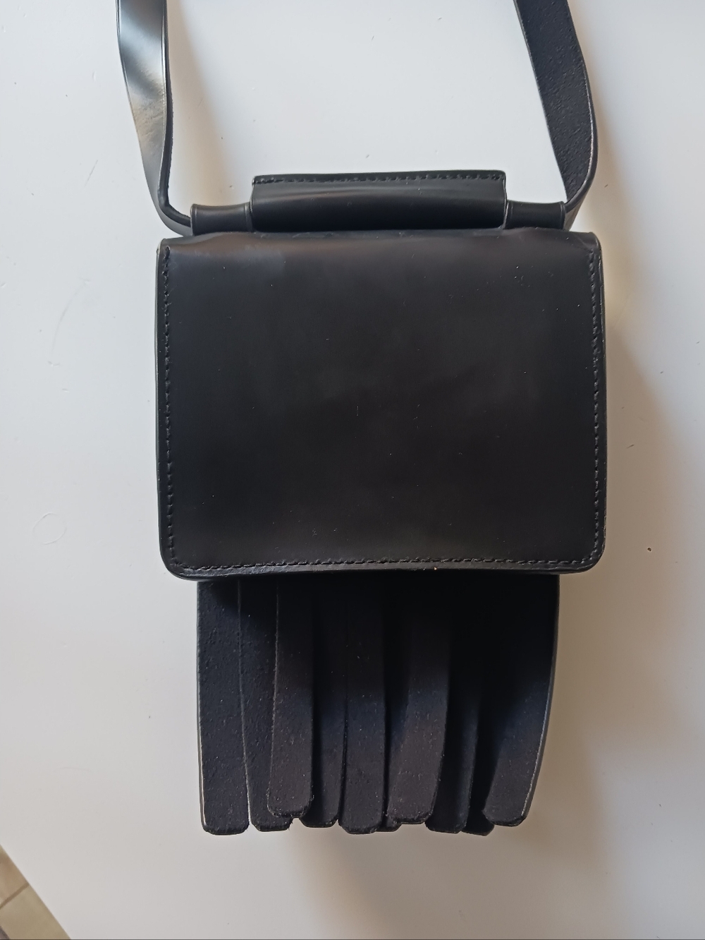 ACNE STUDIO Black Leather Fringe Mini Crossbody Bag - Picture 3 of 11